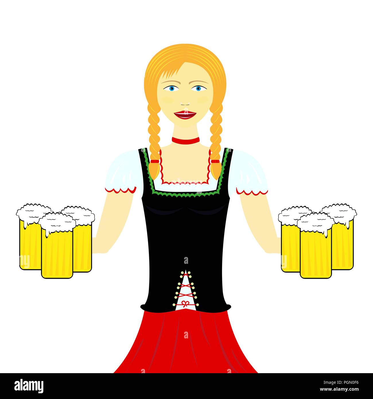 Waitress wit beer mugs decorated Stock Vector