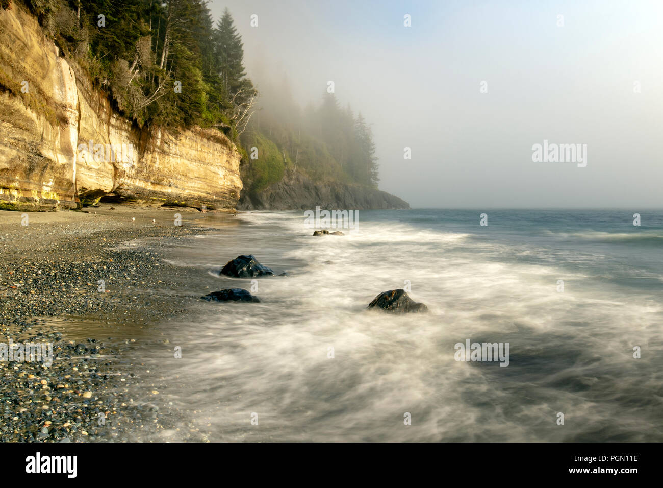 Rocky coastline of Mystic Beach - Juan De Fuca Marine Trail - Sooke, near Victoria, Vancouver Island, British Columbia, Canada Stock Photo