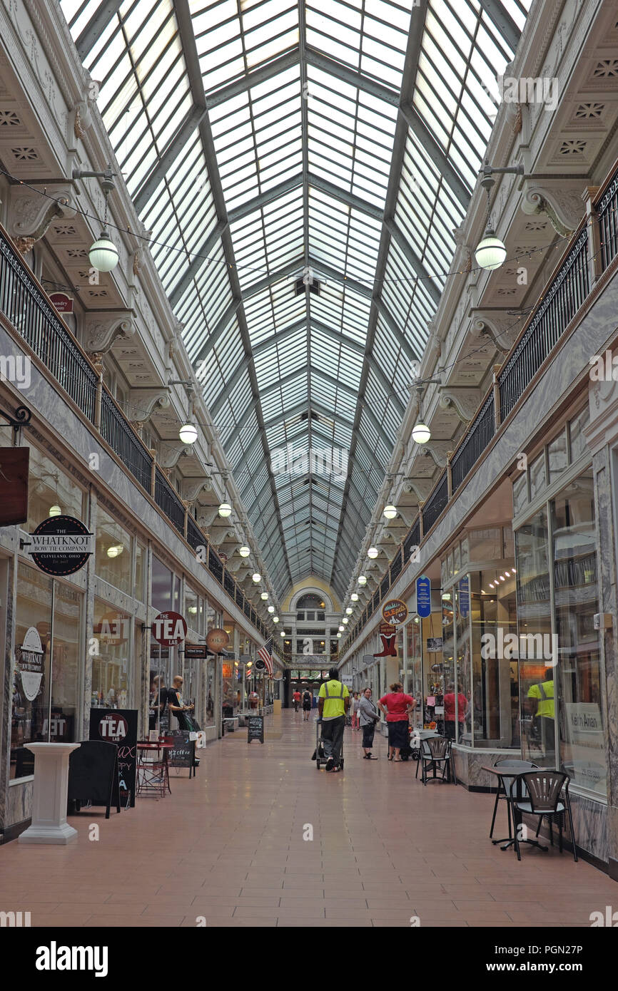 The Colonial Arcade, completed in 1898, is a historic indoor shopping arcade in downtown Cleveland, Ohio, USA. Stock Photo