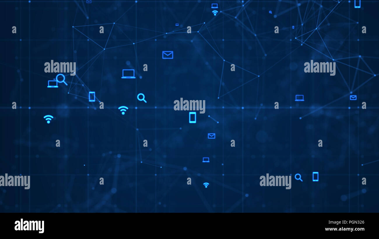 Growing Global Network And Data Connections Concept.Scientific Technology Data Network Surrounding Global Connectivity. Stock Photo