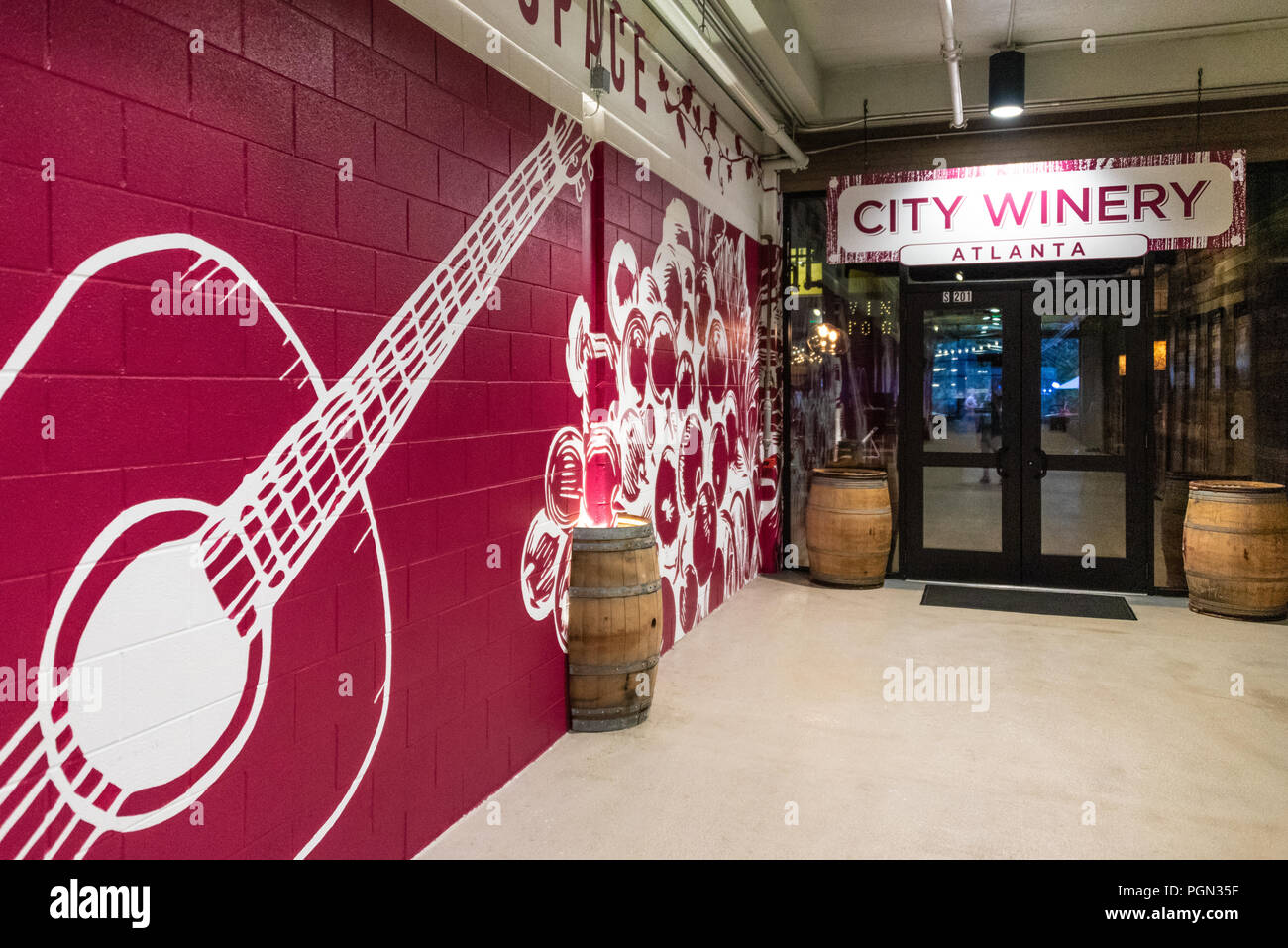 City Winery Atlanta, located at the Ponce City Market, is a premier intimate music venue combined with a fully functioning winery and restaurant. Stock Photo