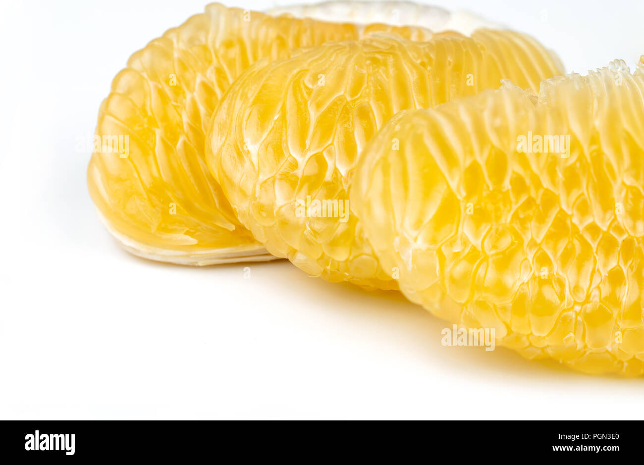 Pomelo pulp without seeds isolated on white background. Thailand pomelo