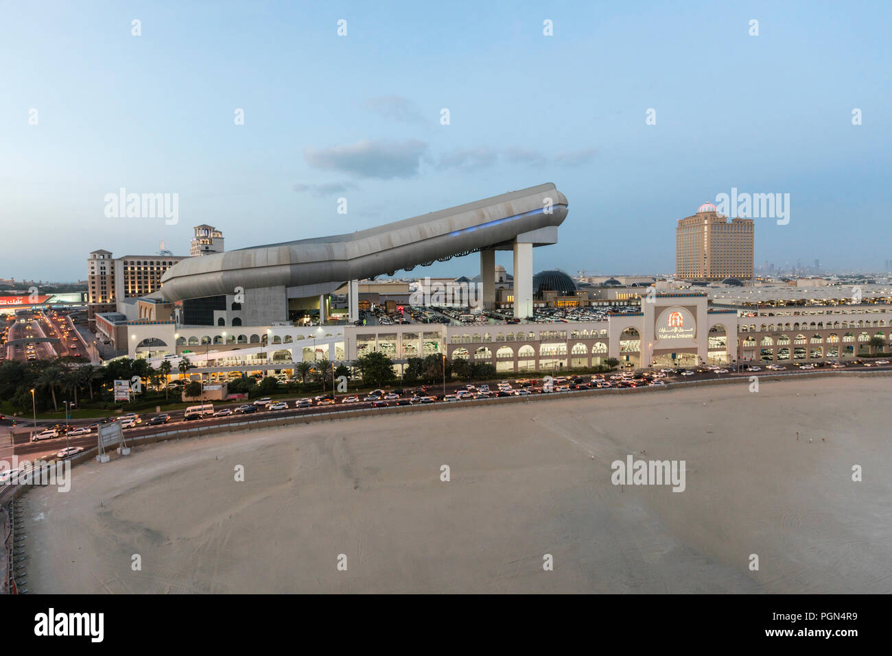 The sloped metal exterior of Ski Dubai, which houses an indoor ski