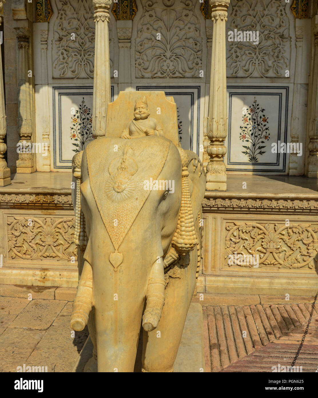 A marble statue of god elephant at ancient temple in Jaipur, India
