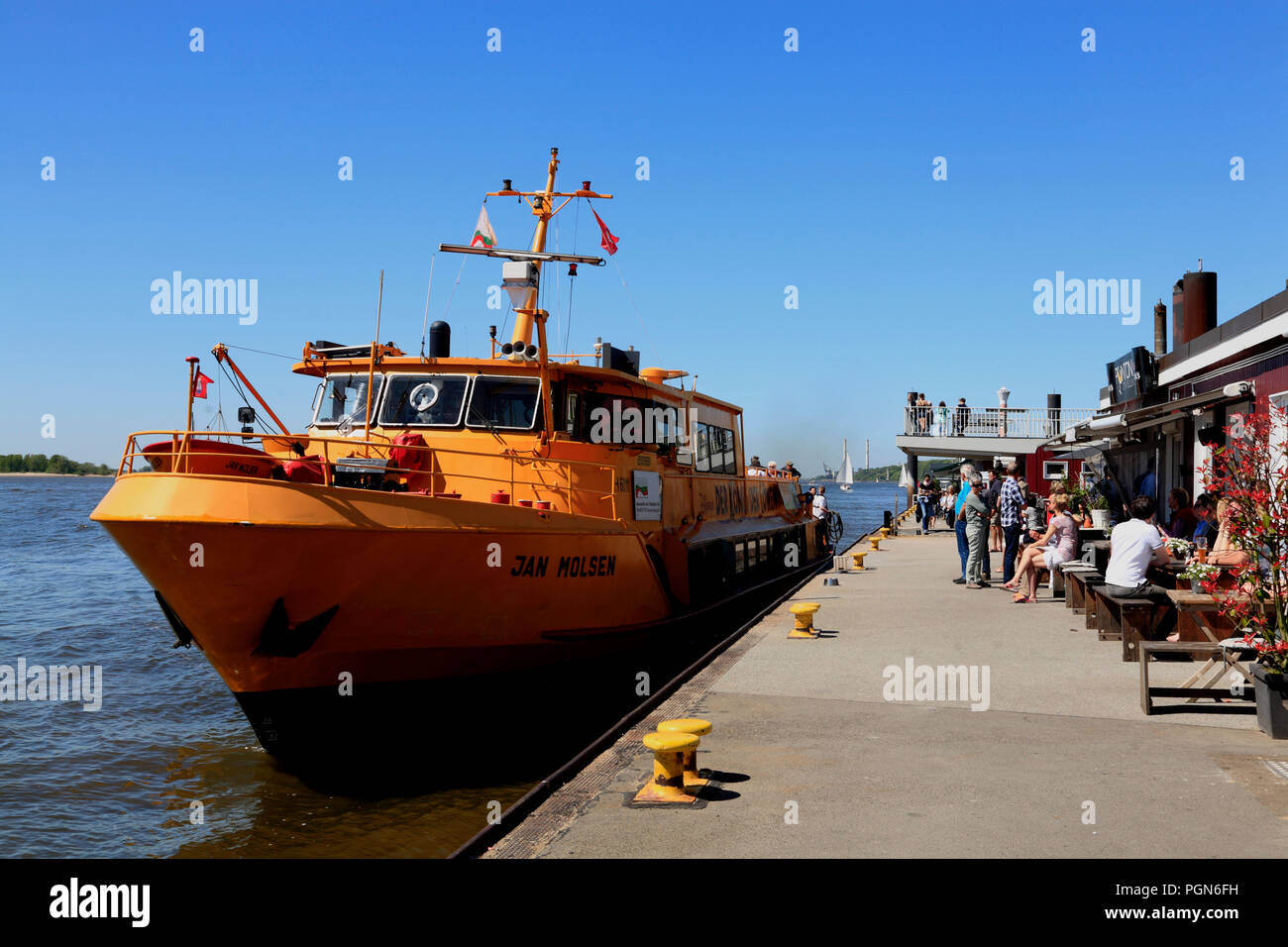 Elbe ferry at pier Blankenese, Hamburg, Germany, Europe Stock Photo