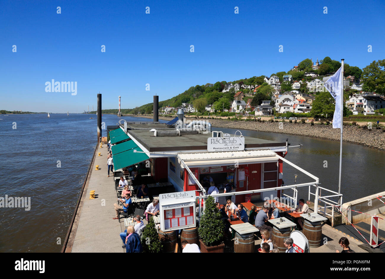 Restaurant FISCHCLUB on pier Blankenese, Hamburg, Germany, Europe Stock Photo