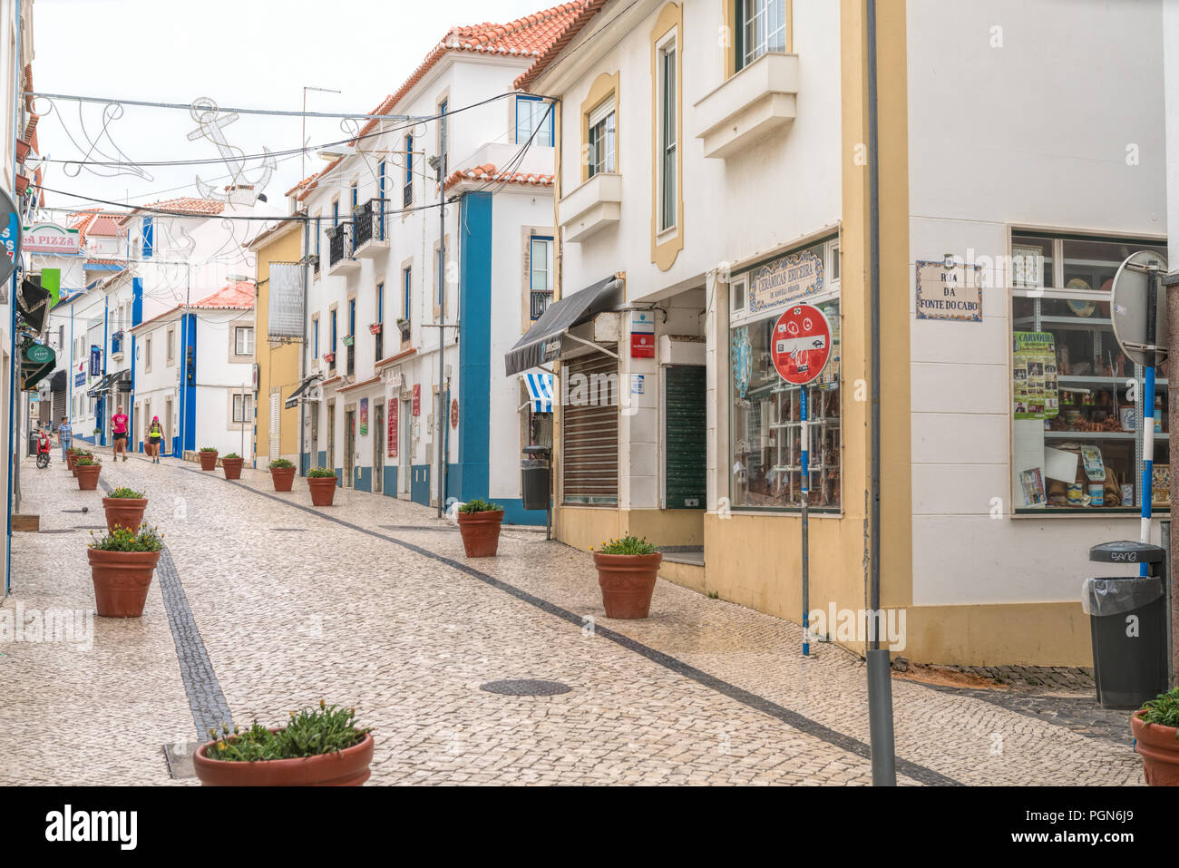 Typical street of Ericeira coastal town , travel and discover architecture Stock Photo