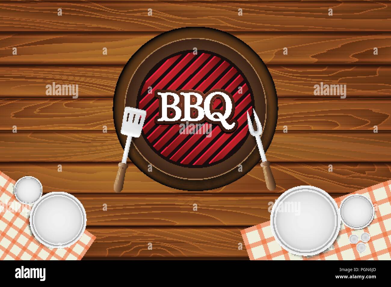 BBQ Party Restaurant Table Vector Background Illustration Concept Stock Vector