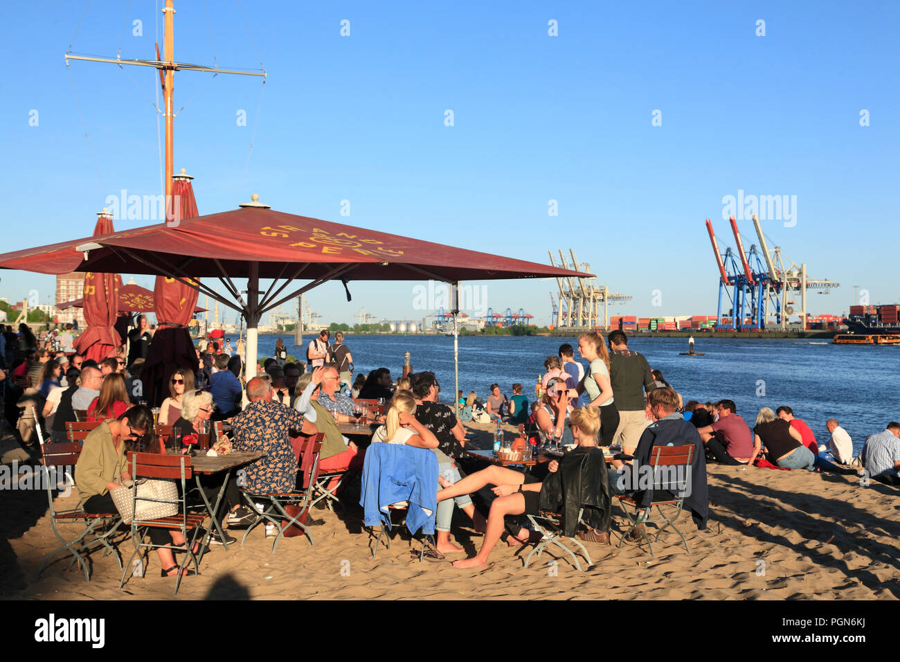 Bar STRANDPERLE on Elbe beach in the late afternoon, Oevelgoenne, Hamburg, Germany, Europe Stock Photo