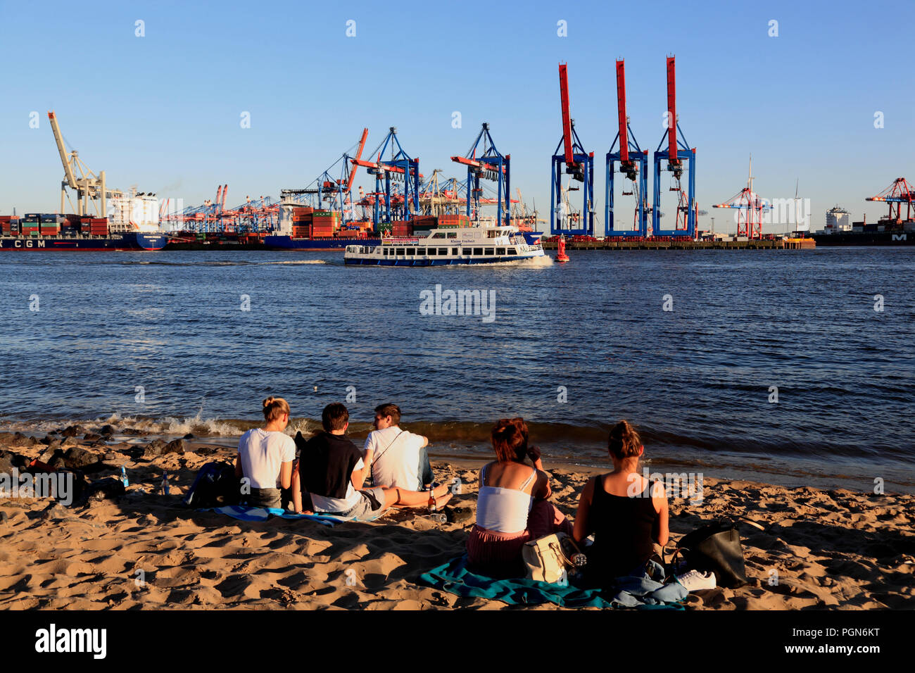 Elbe river beach in the late afternoon, Oevelgoenne, Hamburg, Germany, Europe Stock Photo