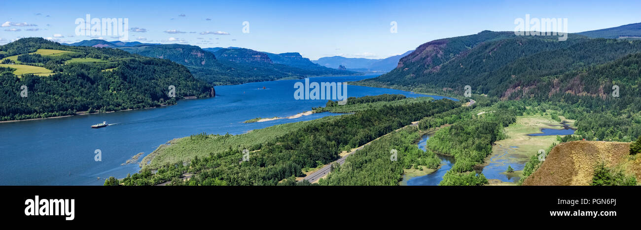 Panoramic overlook view of the Columbia River gorge from the Vista House, Oregon, USA. Stock Photo
