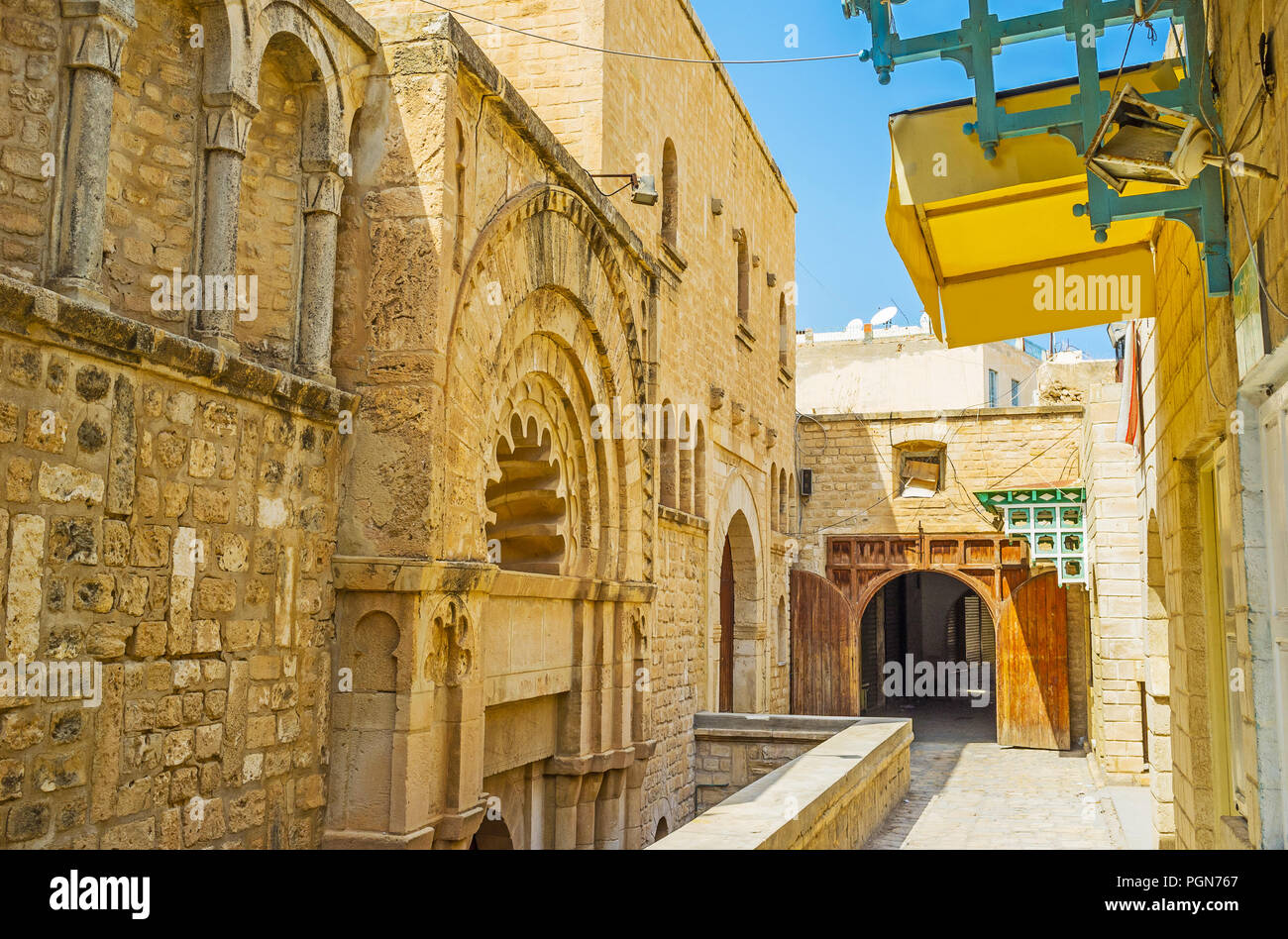 Kalat El Koubba is the medieval funduq (caravanserai, inn), located in Medina with outstanding architecture and ornate carved decorations, Sousse, Tun Stock Photo