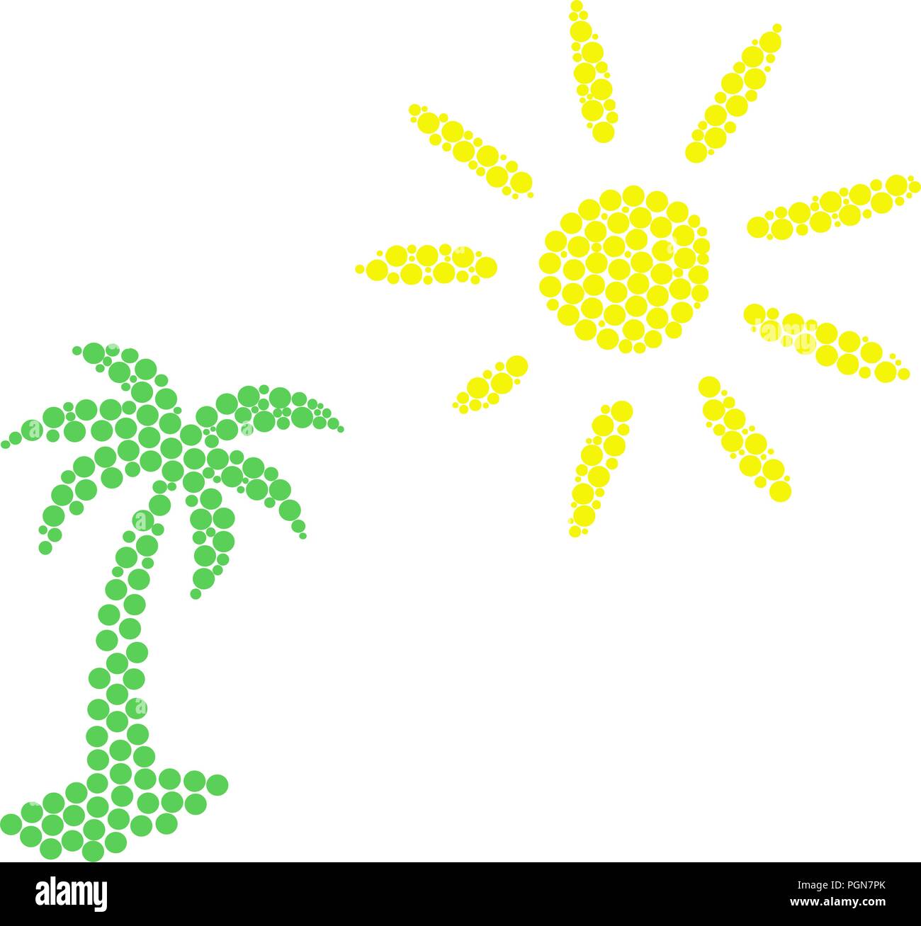 Palm tree and sun against white background - vector graphic Stock Vector