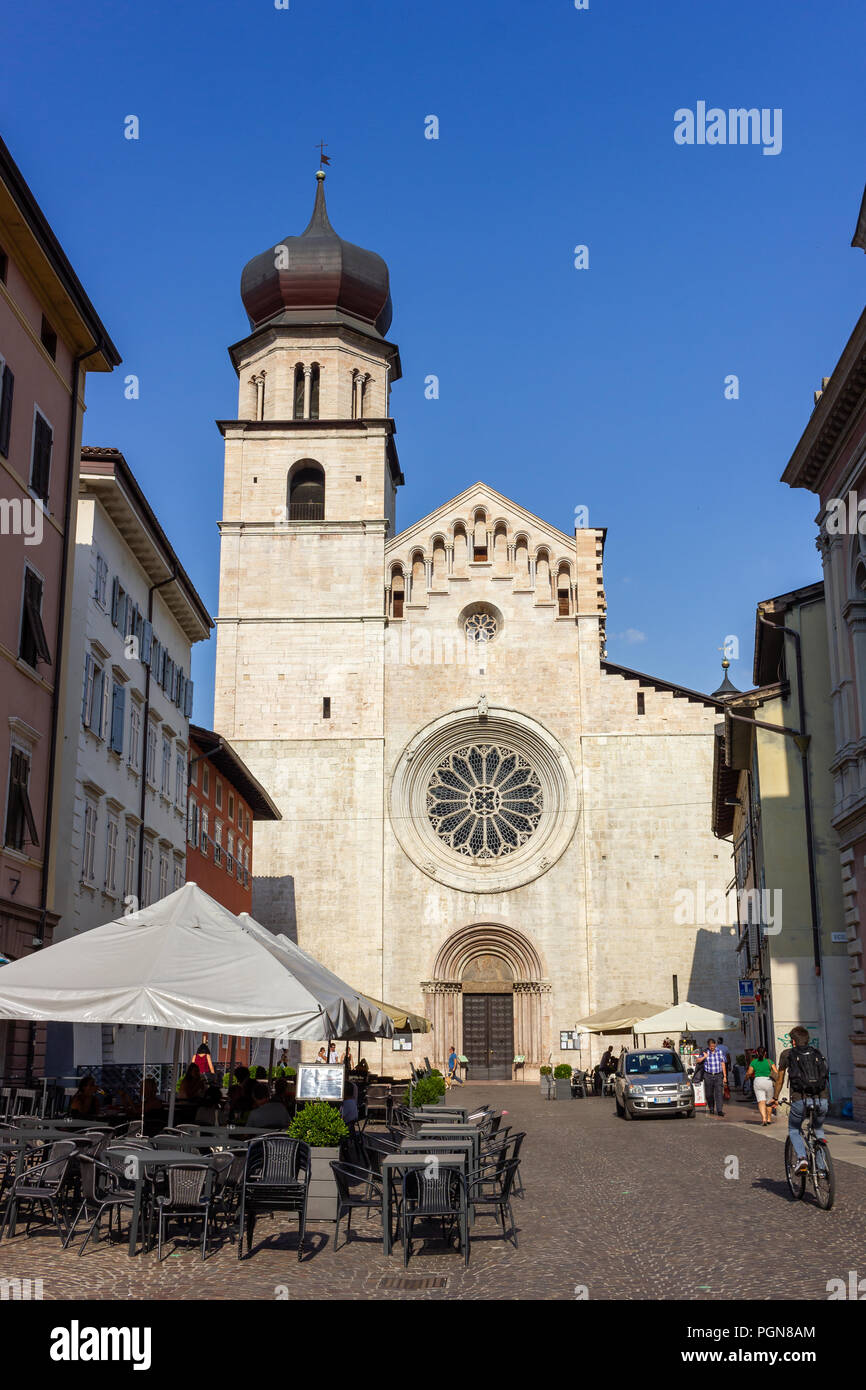 View to Trento cathedral with rose window Stock Photo