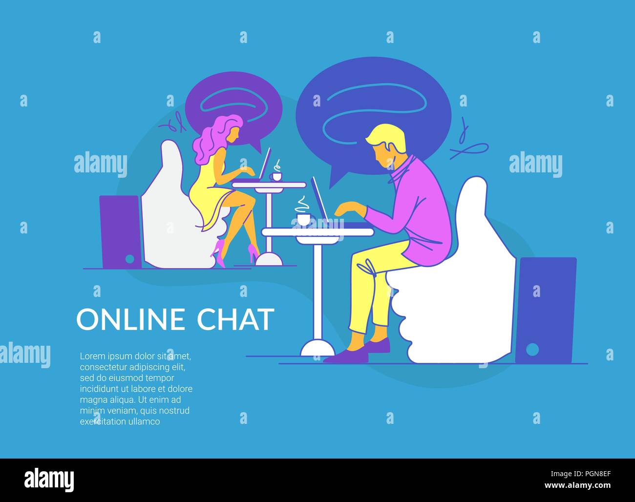 Online Chat Concept Vector Illustration Of Young Couple Sitting On Thumbs Up Symbols And Using Laptop Messenger Modern Line Design Of Guy And Girl Ty Stock Vector Image Art Alamy Online Chat Concept Vector Illustration Of Young Couple Sitting On Thumbs Up Symbols And Using Laptop Messenger Modern Line Design Of Guy And Girl Ty Stock Vector Image Art Alamy