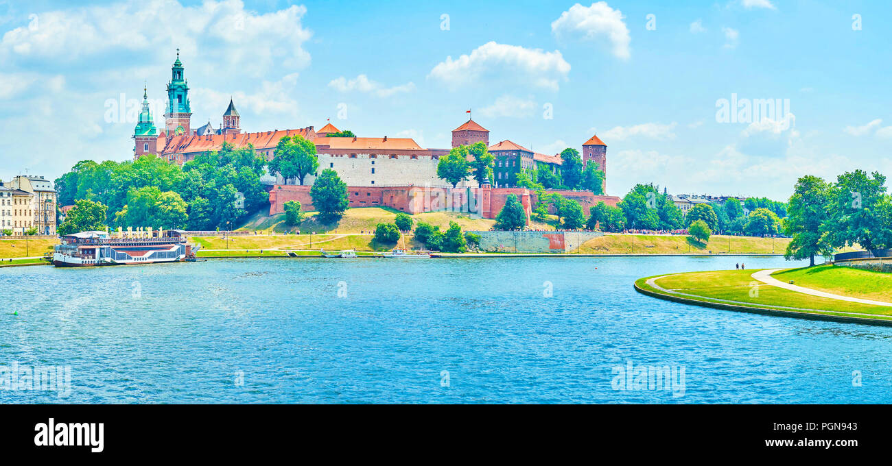 The view on beautiful Wawel Castle, the residence of Polish monarchy, Krakow, Poland Stock Photo
