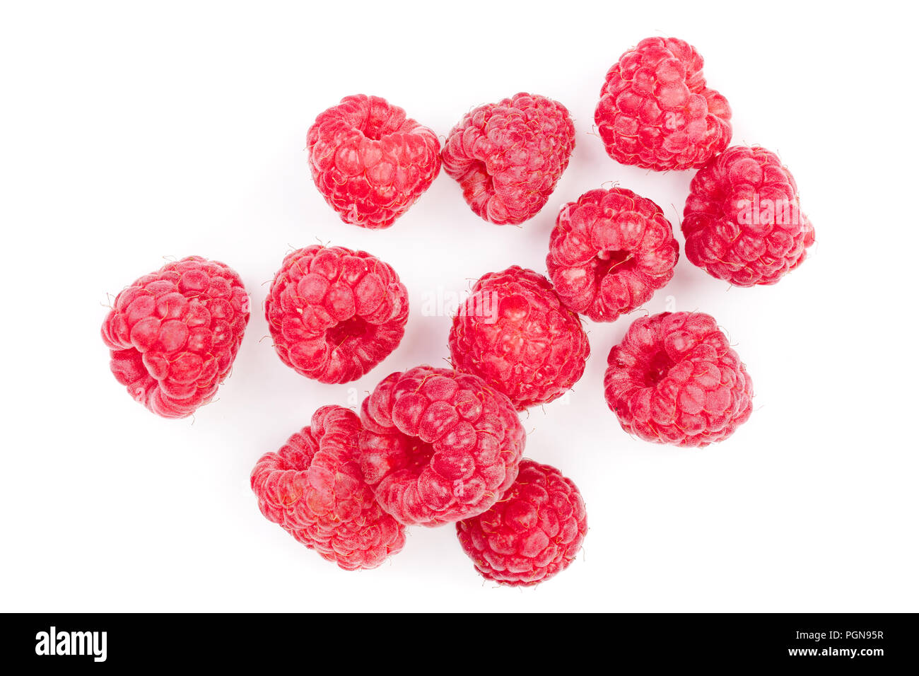 Raspberry Flat Lay raspberries isolated on white background. Top view. Flat lay pattern ...