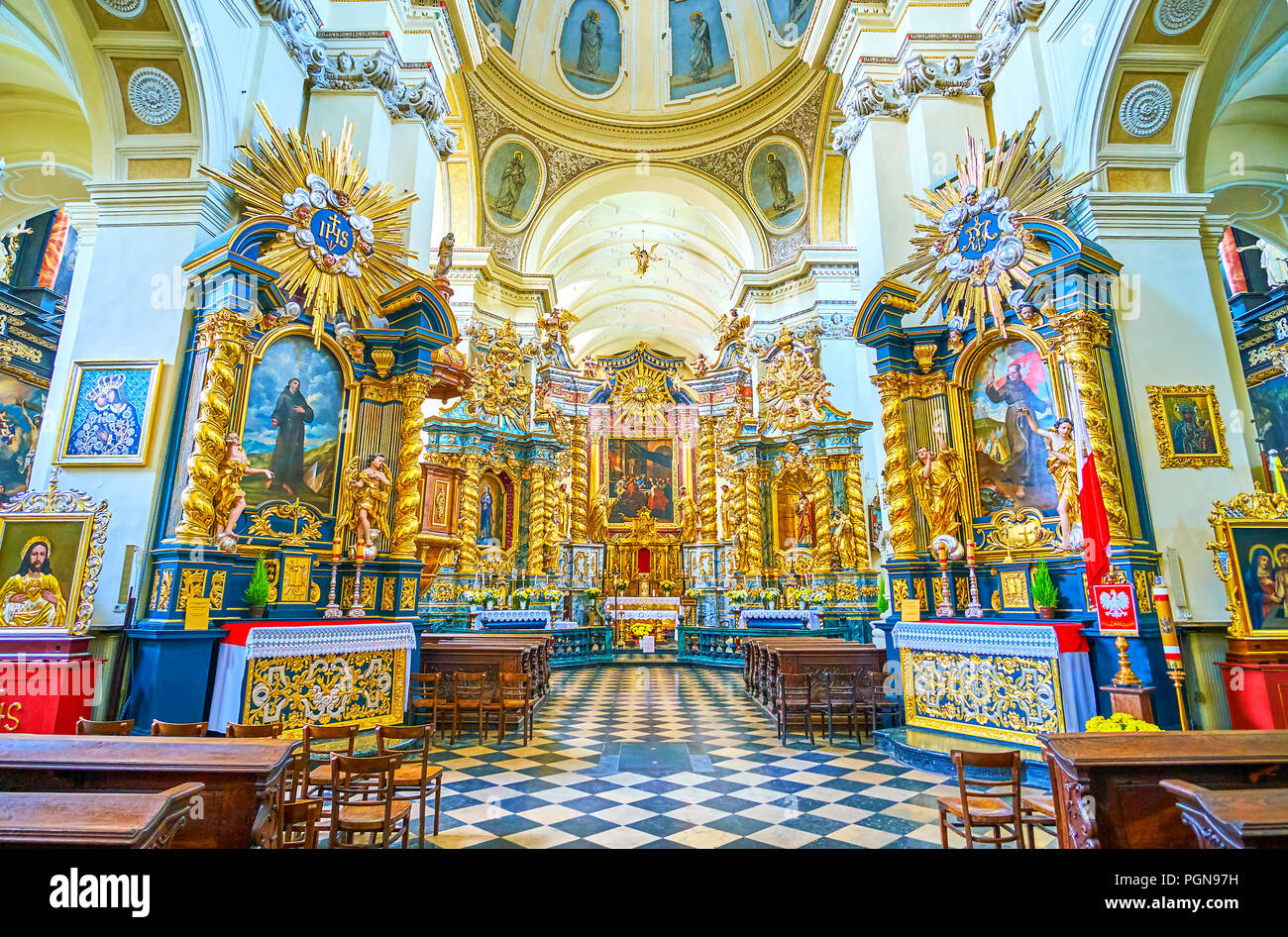 KRAKOW, POLAND - JUNE 11, 2018: Beautiful iconostasis decorated with ...
