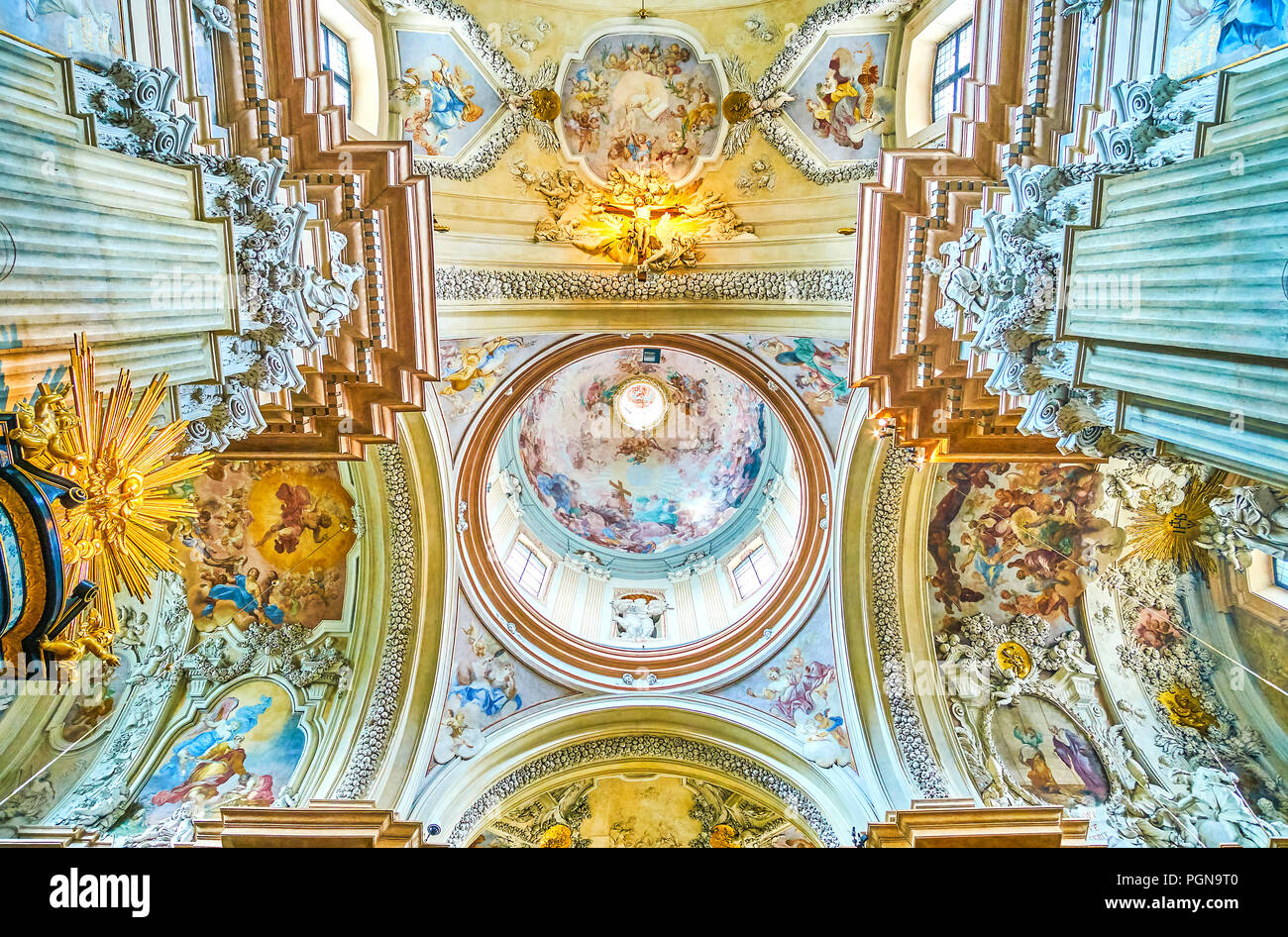 KRAKOW, POLAND - JUNE 11, 2018: The unique architecture of cupola of St Anna Church with beautiful painted ceiling, on June 11 in Krakow.2 Stock Photo
