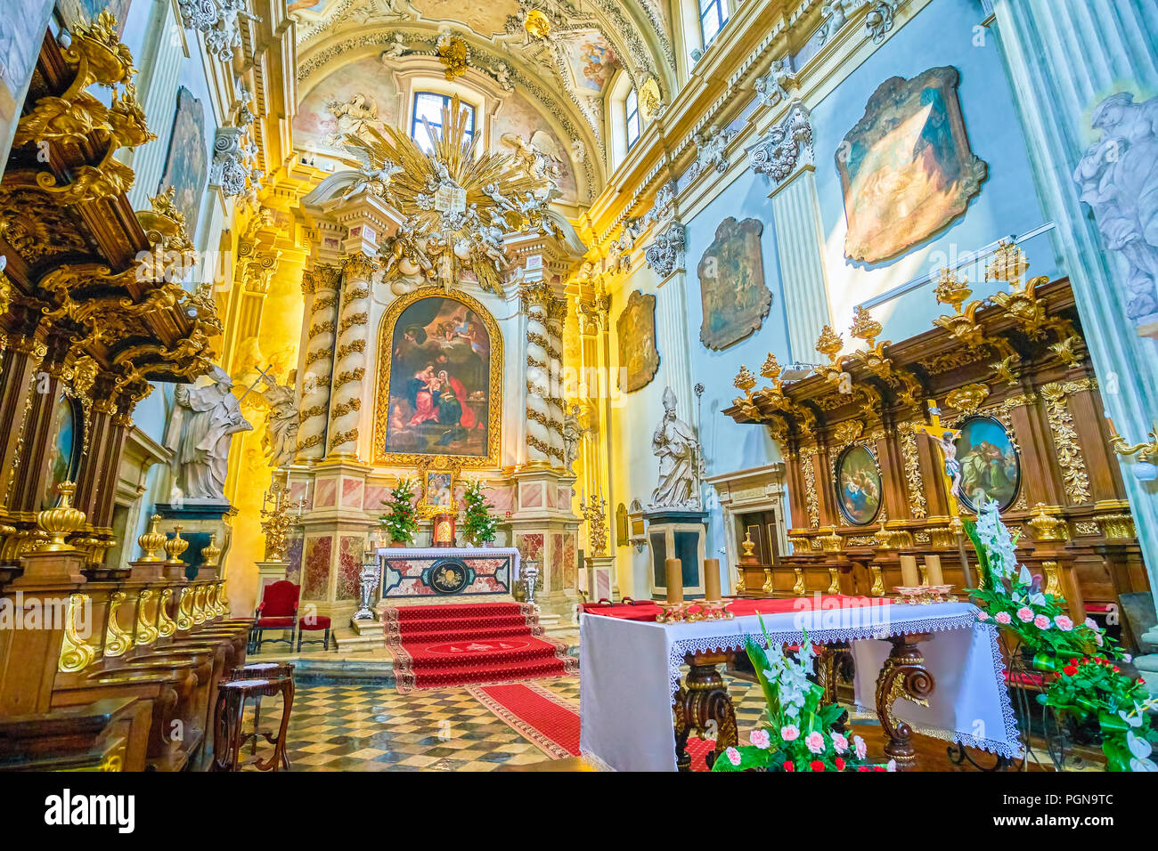 KRAKOW, POLAND - JUNE 11, 2018: The altar of St Anna Church containt the icon 'Anna selbdritt', on June 11 in Krakow.2 Stock Photo