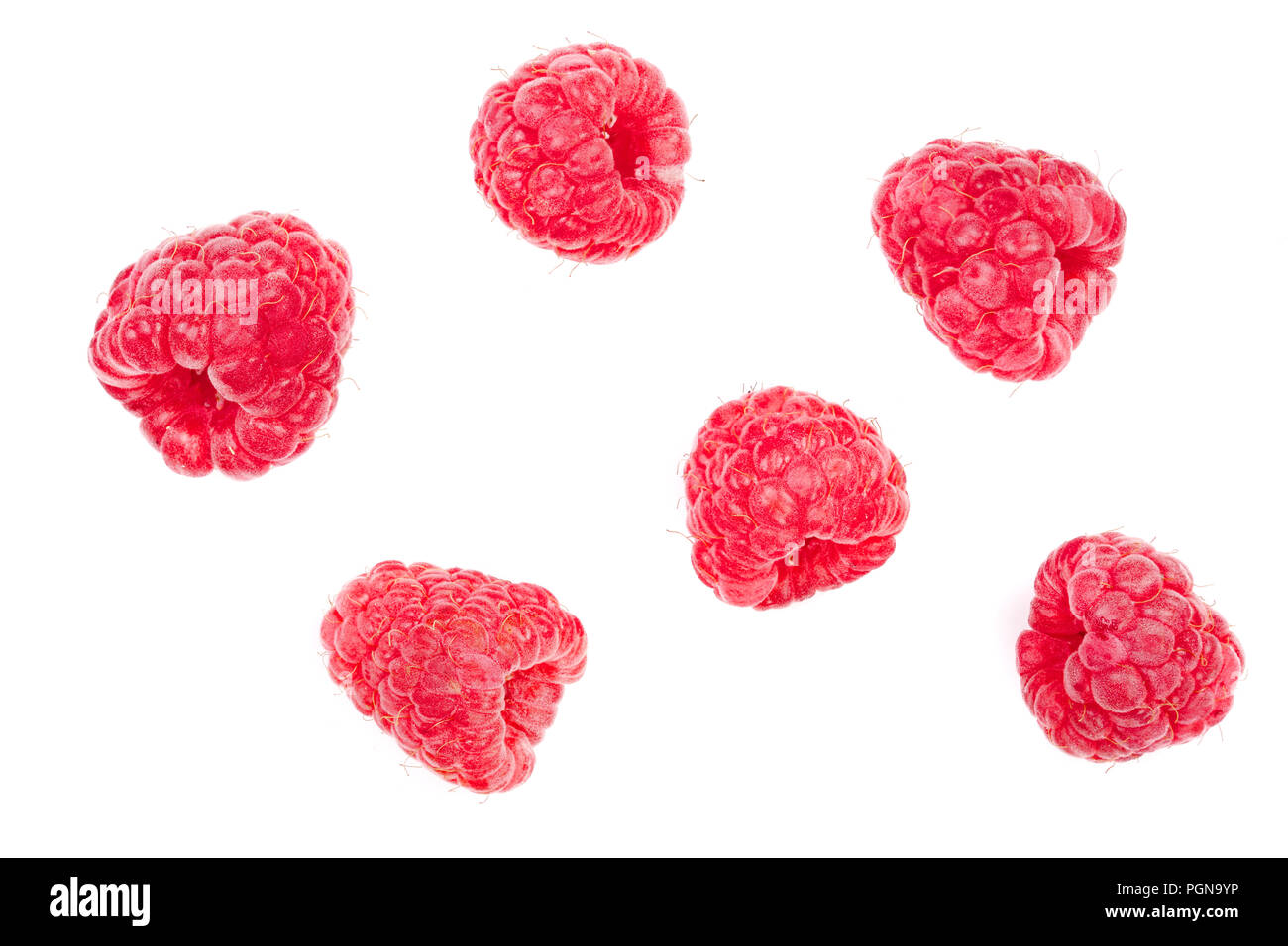 Raspberry Flat Lay raspberries isolated on white background. Top view. Flat lay pattern ...