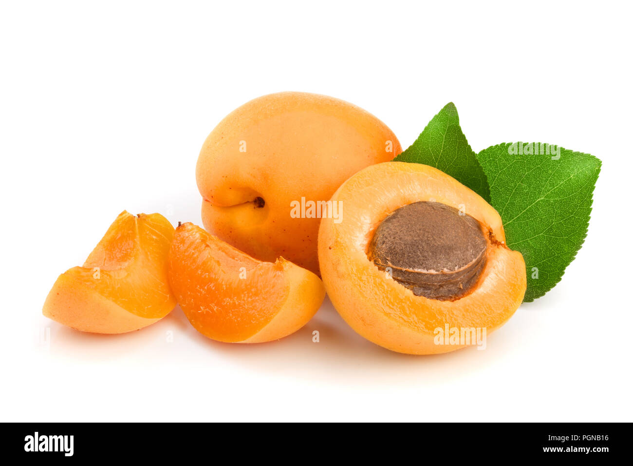 Apricot fruits with leaves isolated on white background macro Stock Photo Alamy