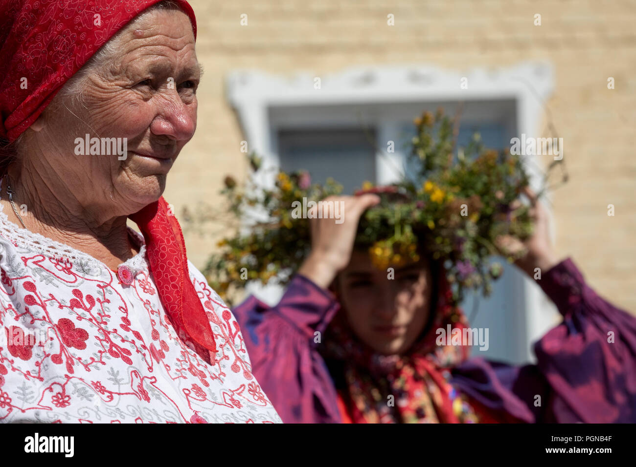 Rural residents of Tambov region during a rural holiday in Atmanov Ugol village, Tambov region, Russia Stock Photo