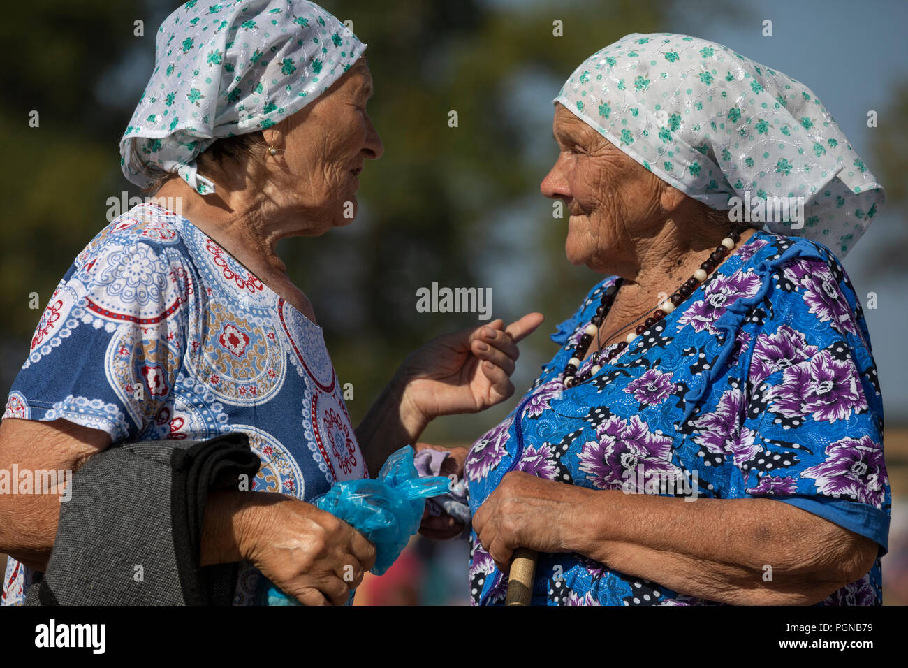 Elderly women communicate with each other in Atmanov Ugol village of the Tambov region, Russia Stock Photo