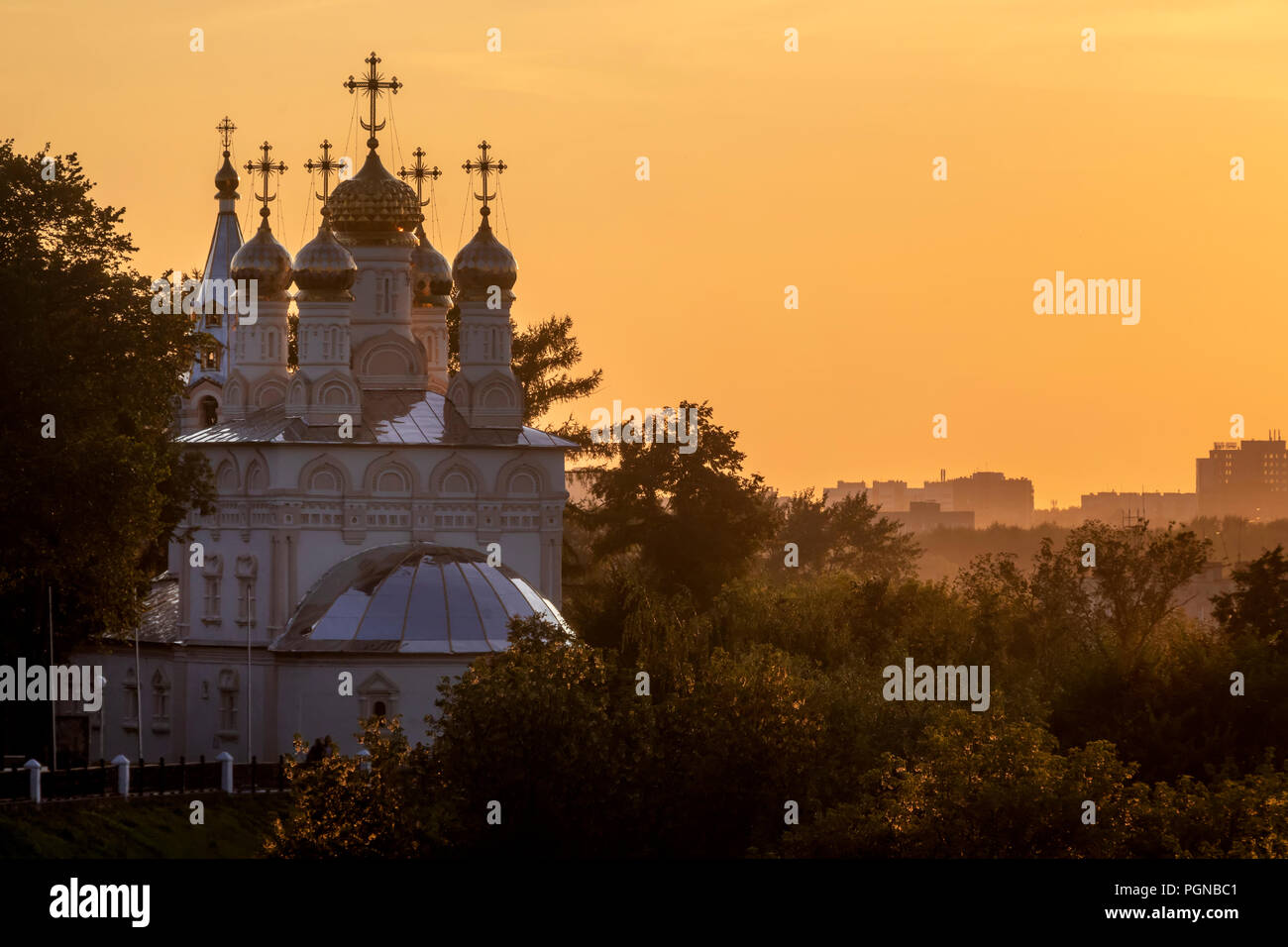 View of the Church of the Savior's Transfiguration on Yar in Ryazan during sunset, Russia Stock Photo