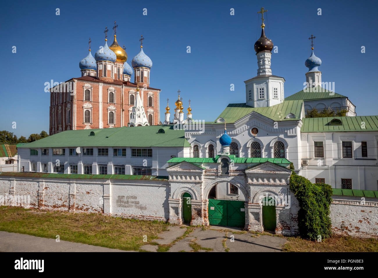 View of the Assumption Cathedral and temples of the Ryazan Kremlin in the center of Ryazan town, Russia Stock Photo