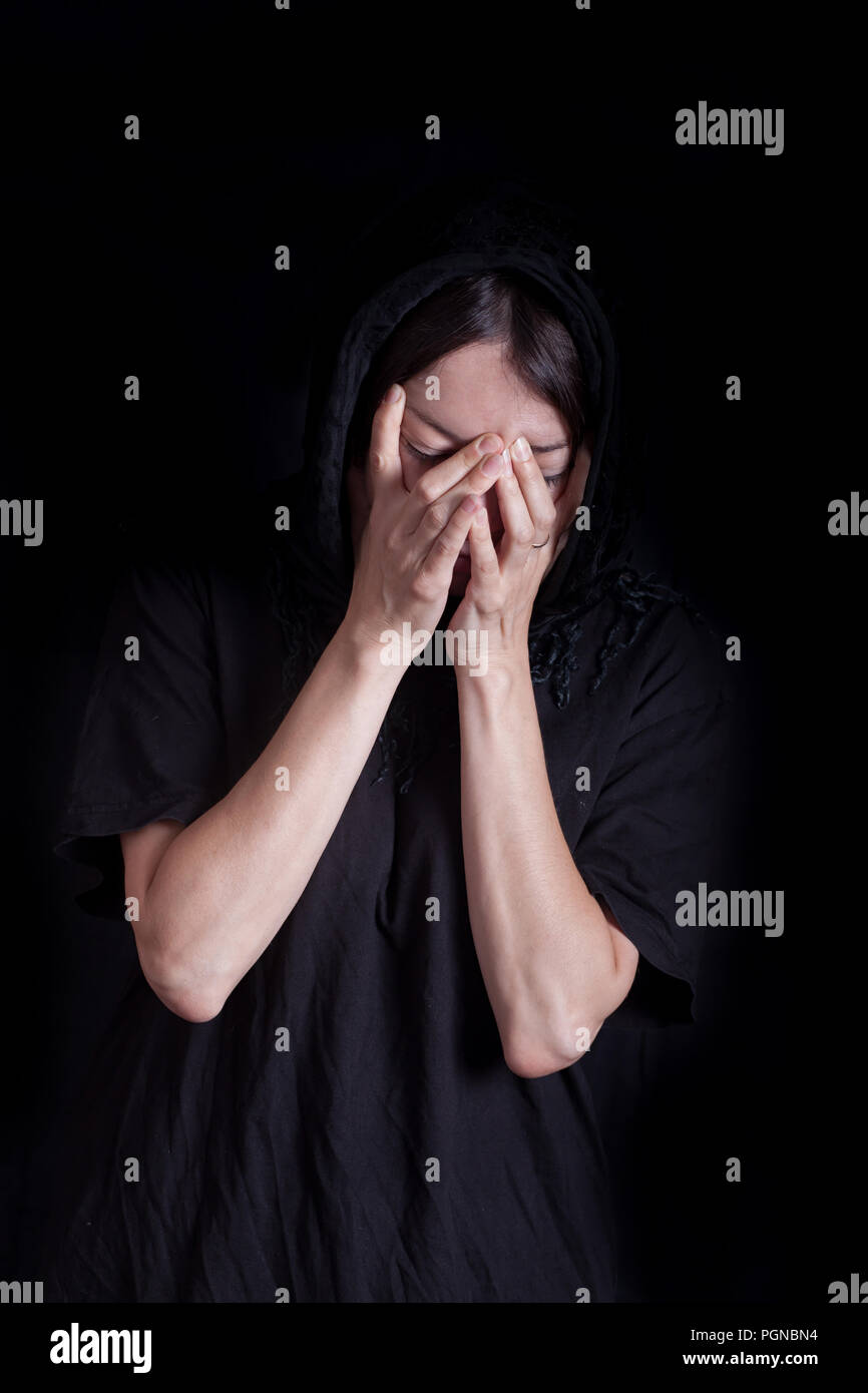 Woman hands face distressed hi-res stock photography and images - Alamy
