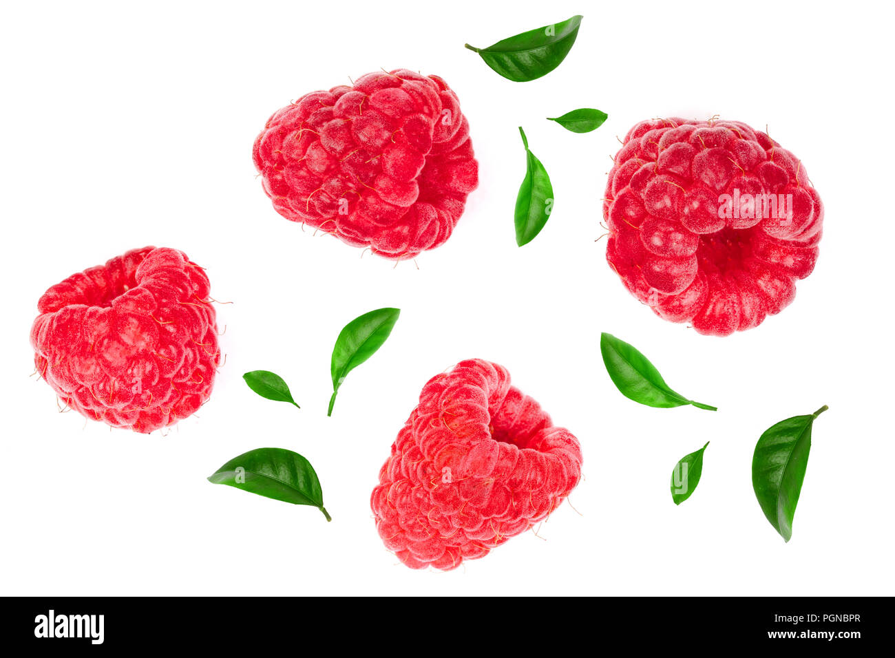 Raspberry Flat Lay raspberries isolated on white background. Top view. Flat lay pattern ...