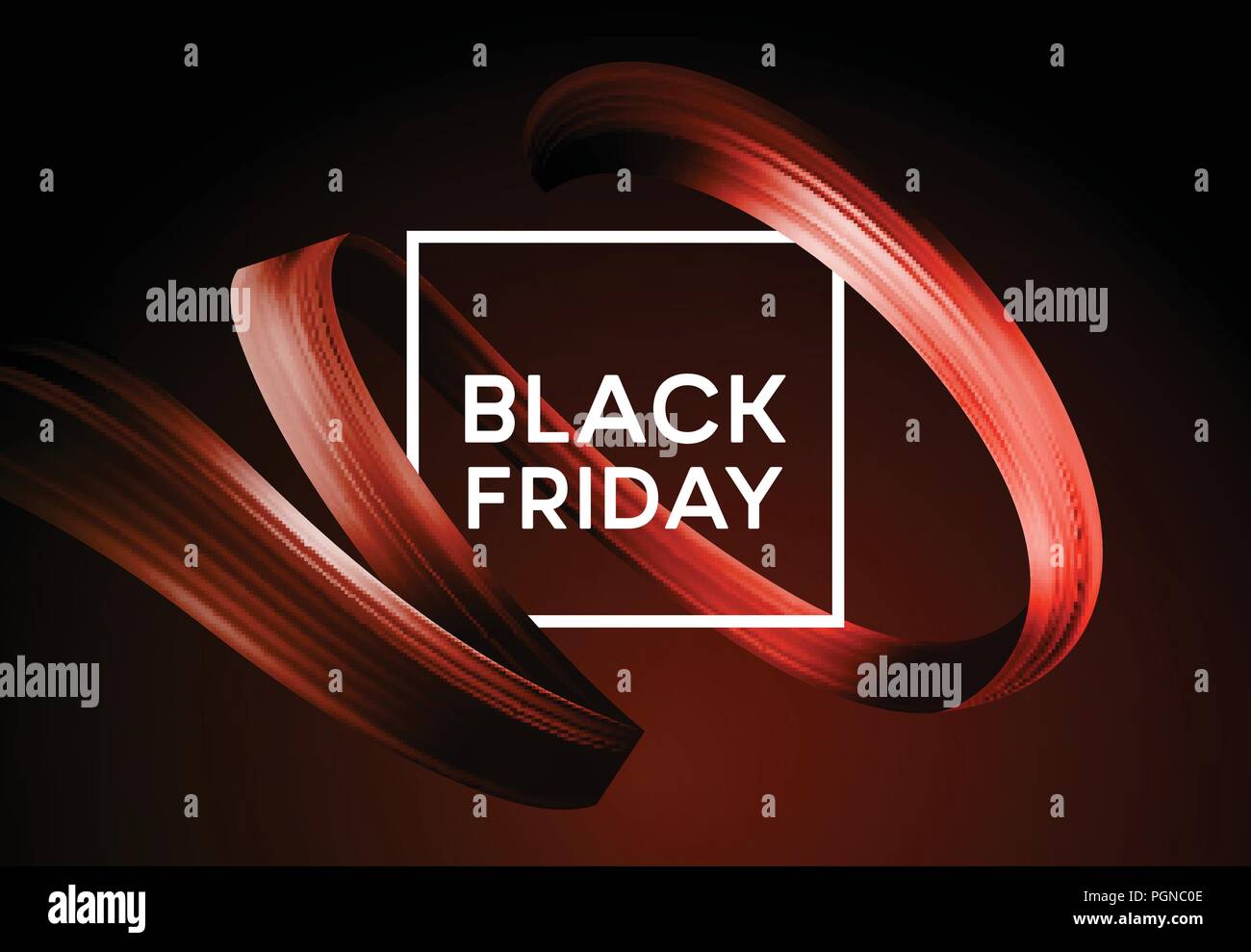 Black friday sale banner with flow color paint ribbon. Vector