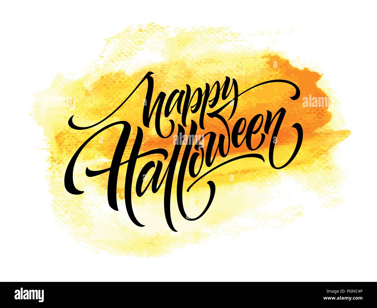 Happy Halloween lettering on watercolor background. Handwritten modern calligraphy, brush painted letters. Vector illustration Stock Vector