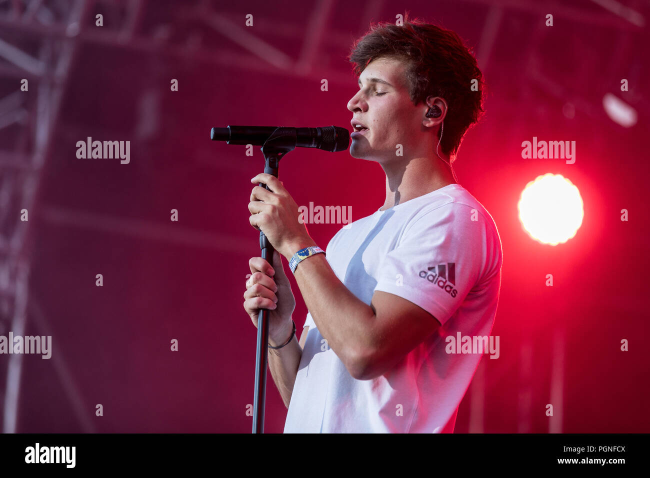 The German pop singer Wincent Weiss live at the 28th Heitere Open Air in Zofingen, Aargau, Switzerland Stock Photo