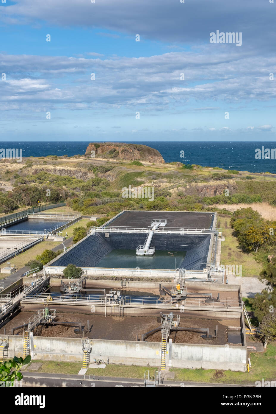 Coastal Sewage treatment works, waste water management. Stock Photo