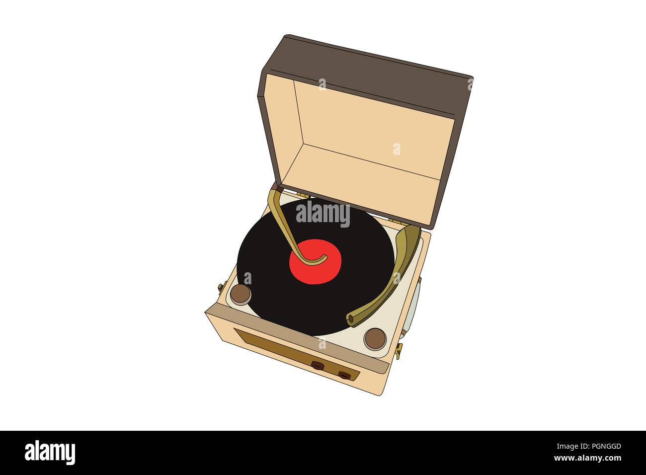 Vintage record player turntable vector illustration. Stock Vector