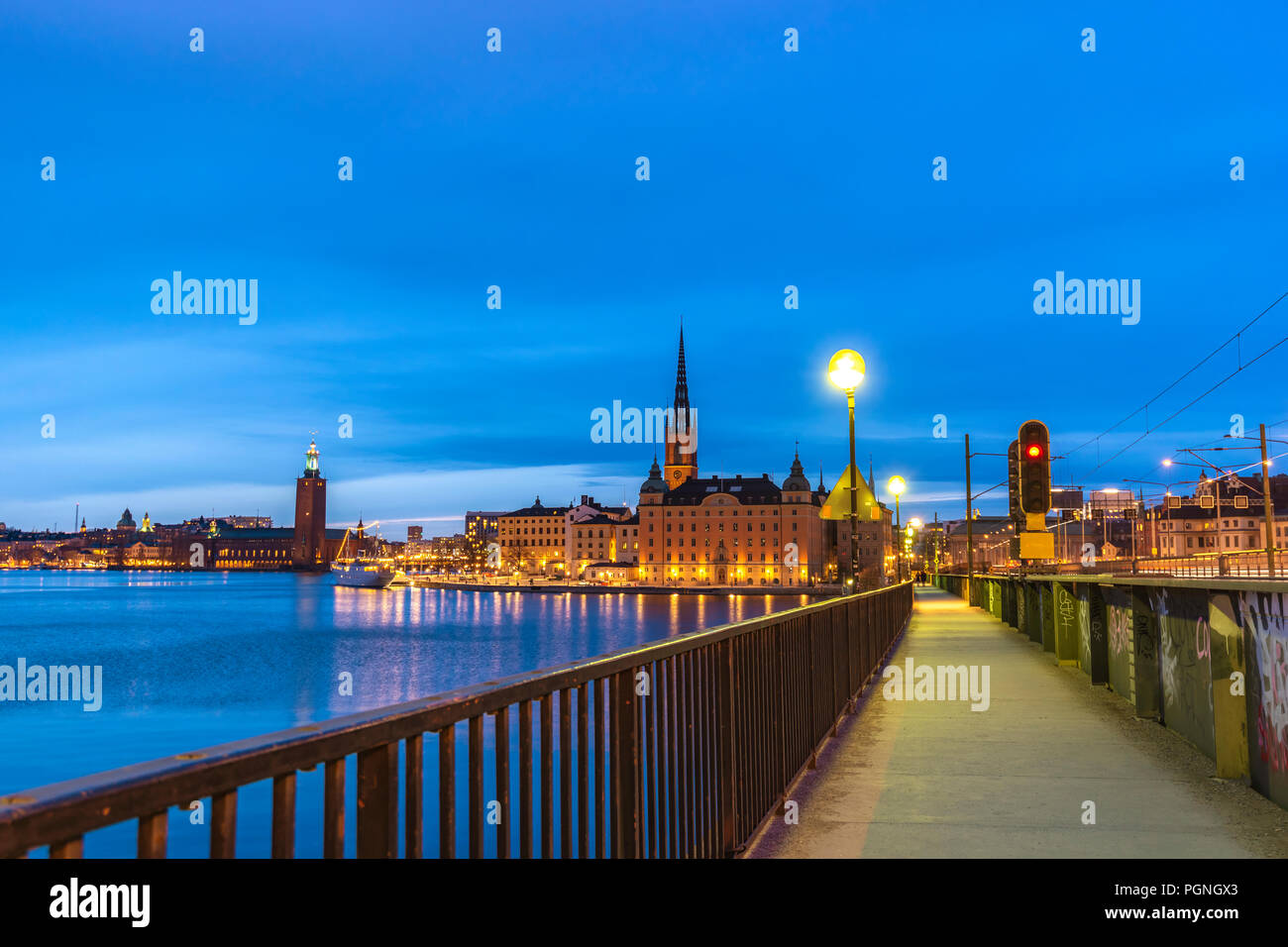 Stockholm night city skyline at Gamla Stan and Slussen, Stockholm Sweden Stock Photo