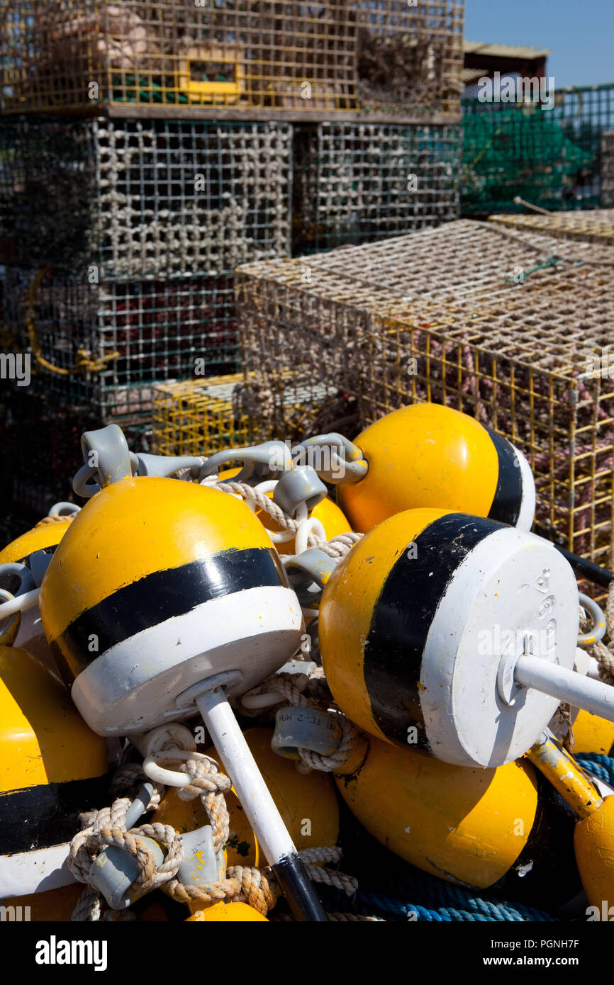 Lobster pots and buoys on the dock at Owl's Head, Maine Stock Photo