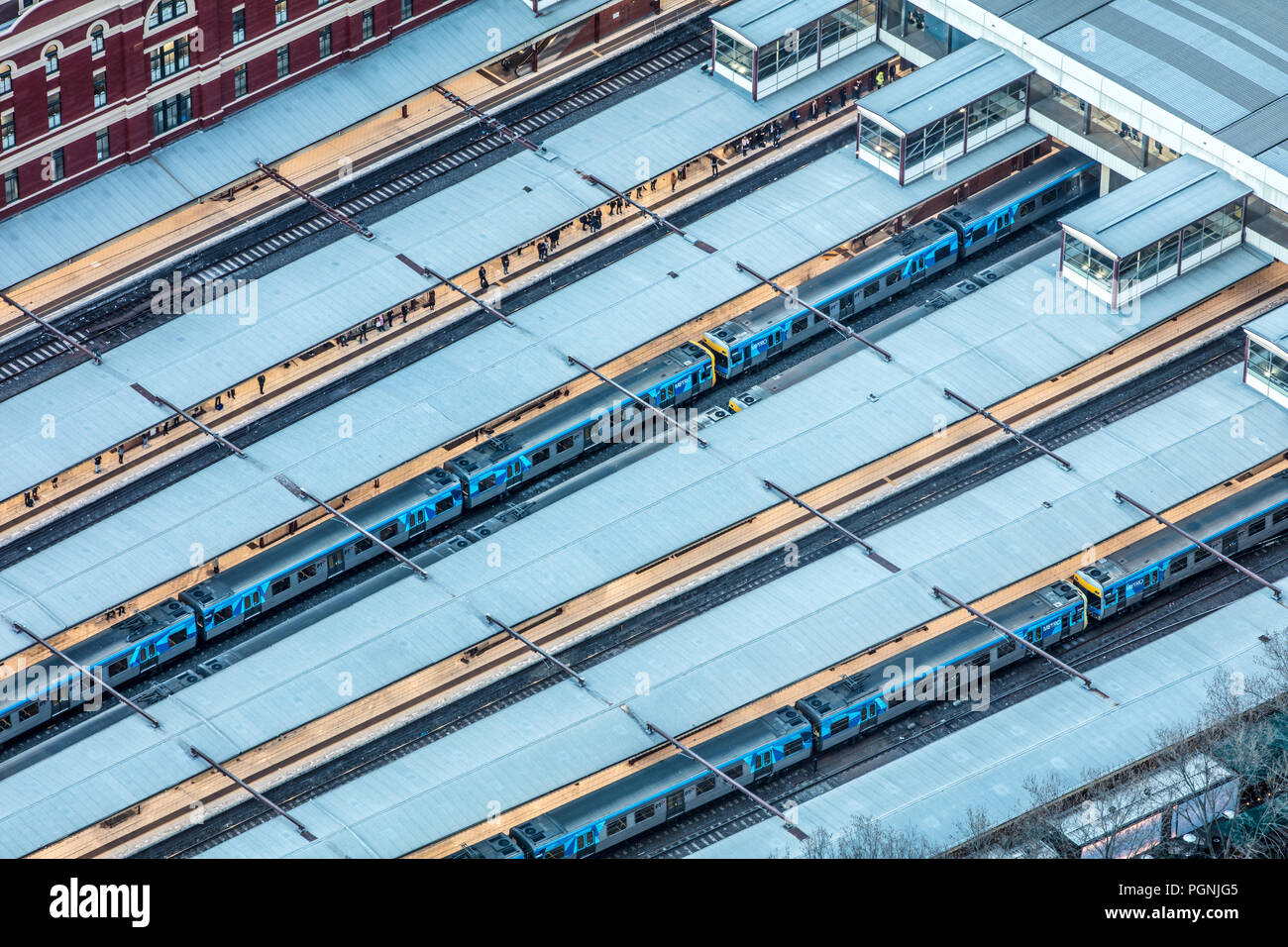 Flinders St Station just after sunrise  in Melbourne CBD in Victoria, Australia Stock Photo