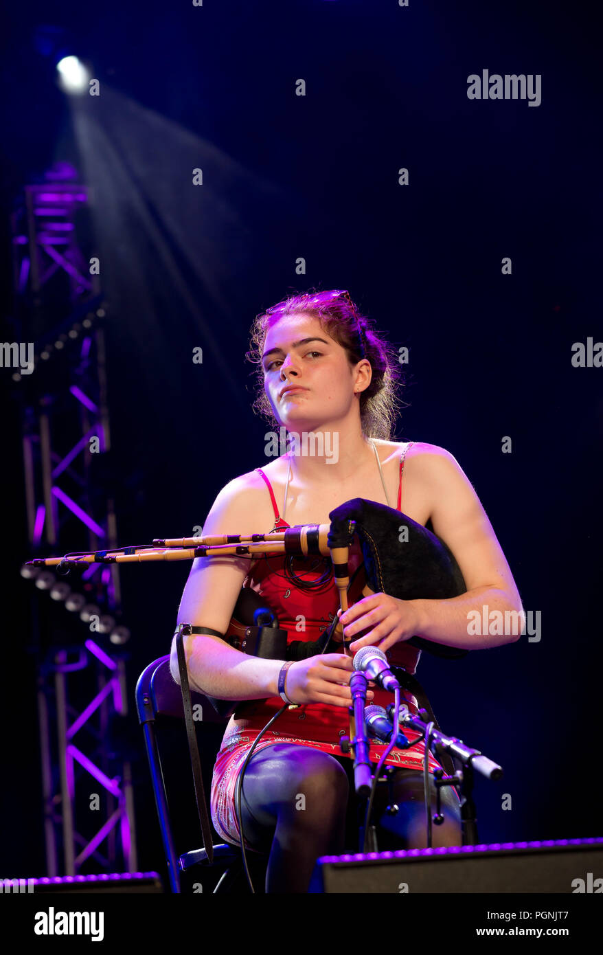 Brigehde Chaimbuel performs on stage on day one at Cambridge folk festival 3rd august 2018 Stock Photo
