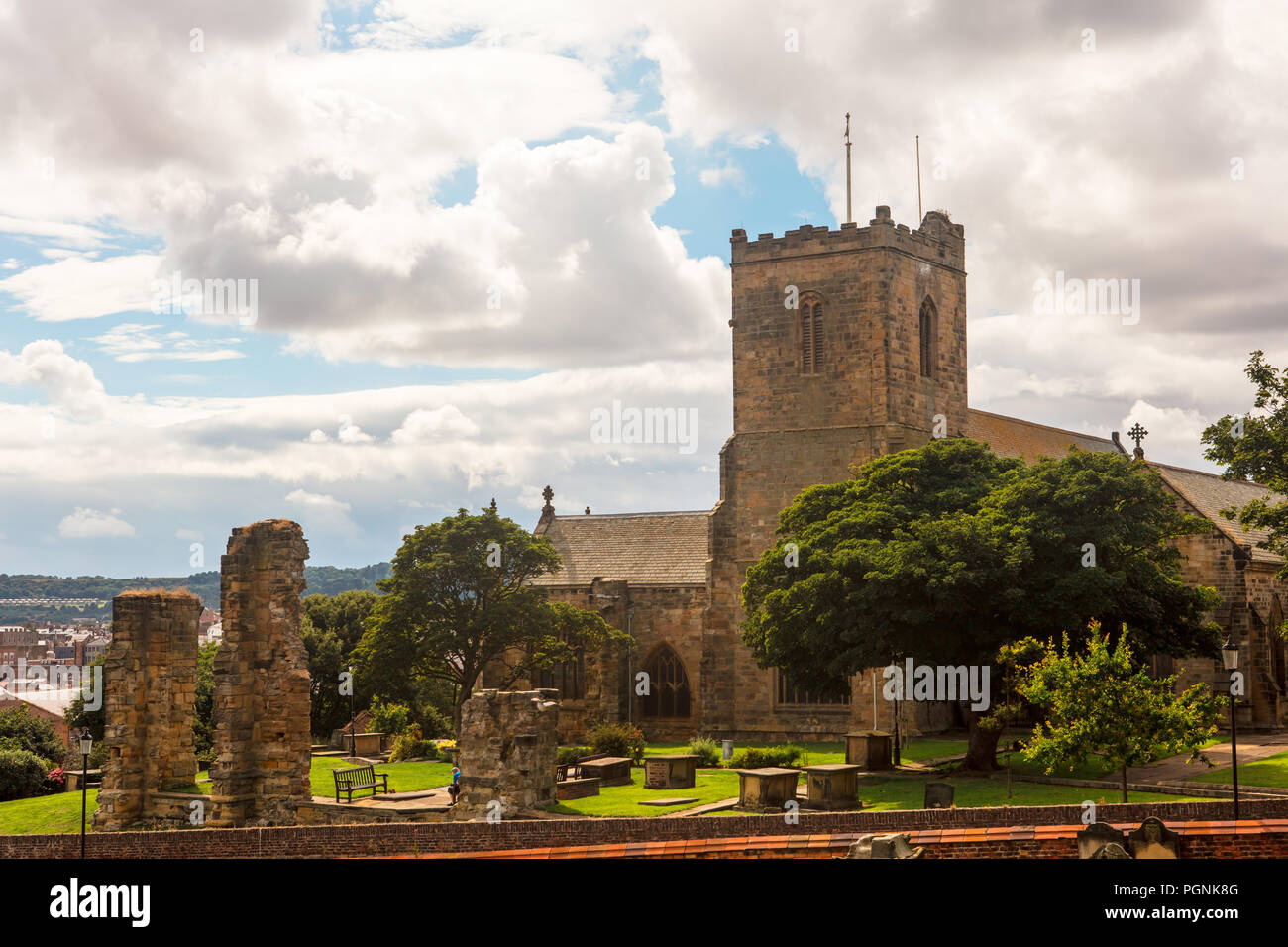 Historic St Mary's Church in Scarborough, North Yorkshire stands high above the old town, just below Scarborough Castle. Stock Photo