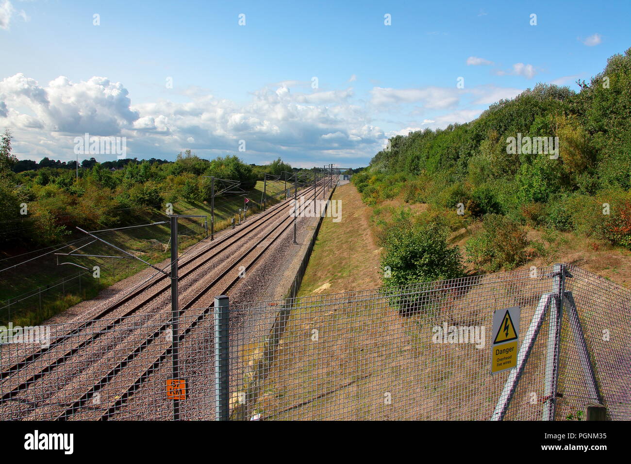 The high speed line through Kent alongside the M20 in Kent with double