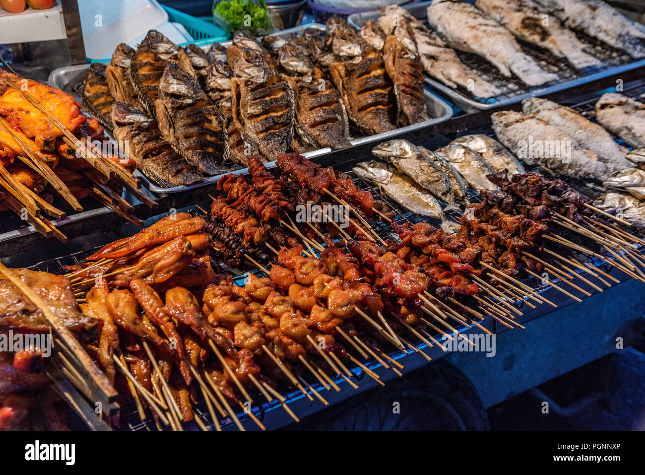 Thai barbecue street food stand Stock Photo