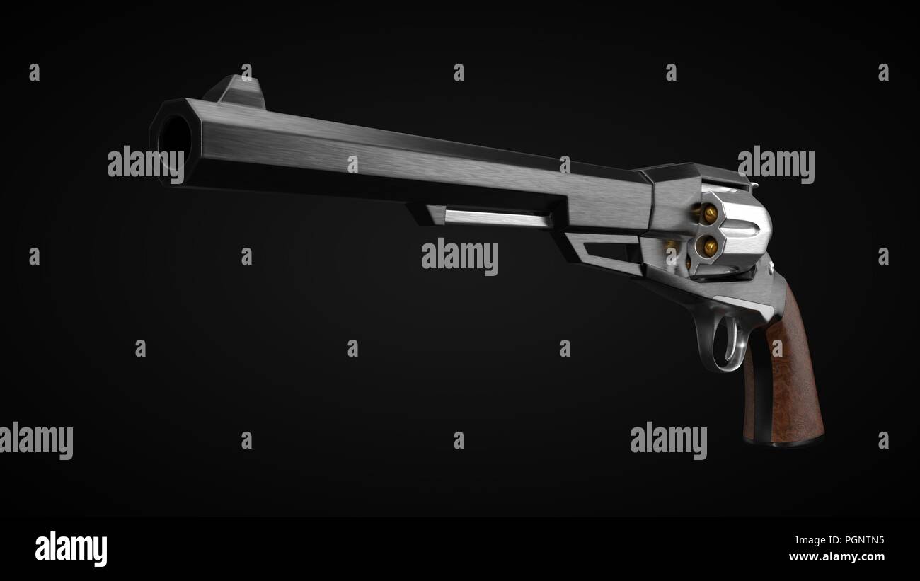 long barrel revolver design with modern looking hard cut edges. 3d illustration. Stock Photo