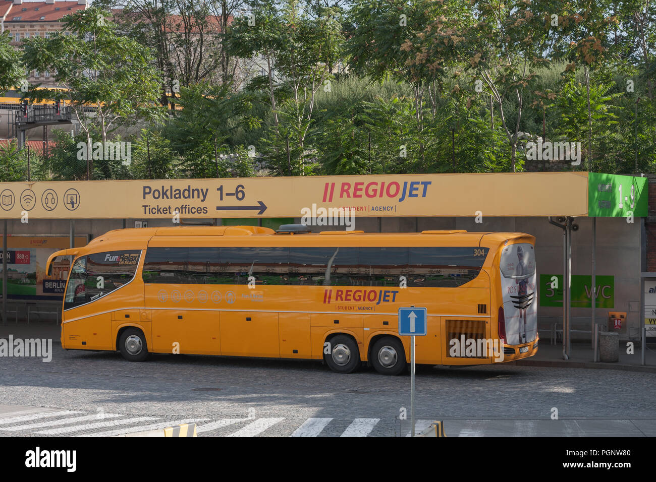 Florenc Bus Station Prague September 42017 Yellow Bus Of Regiojet Is Parking In Florenc Bus