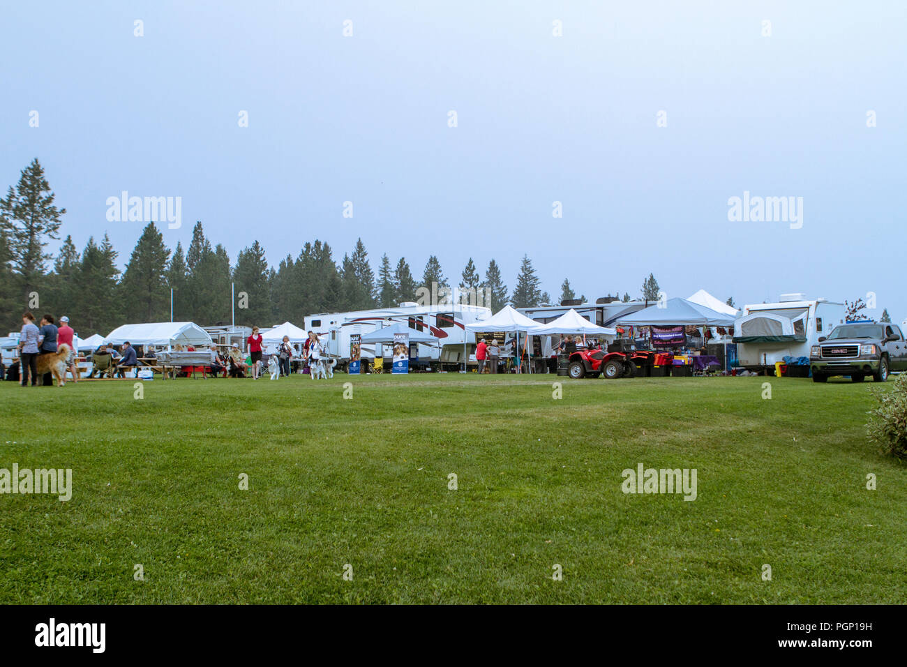 Cranbrook Annual Dog Show, showing ring, vendor tents, veiw of the entire set up Stock Photo