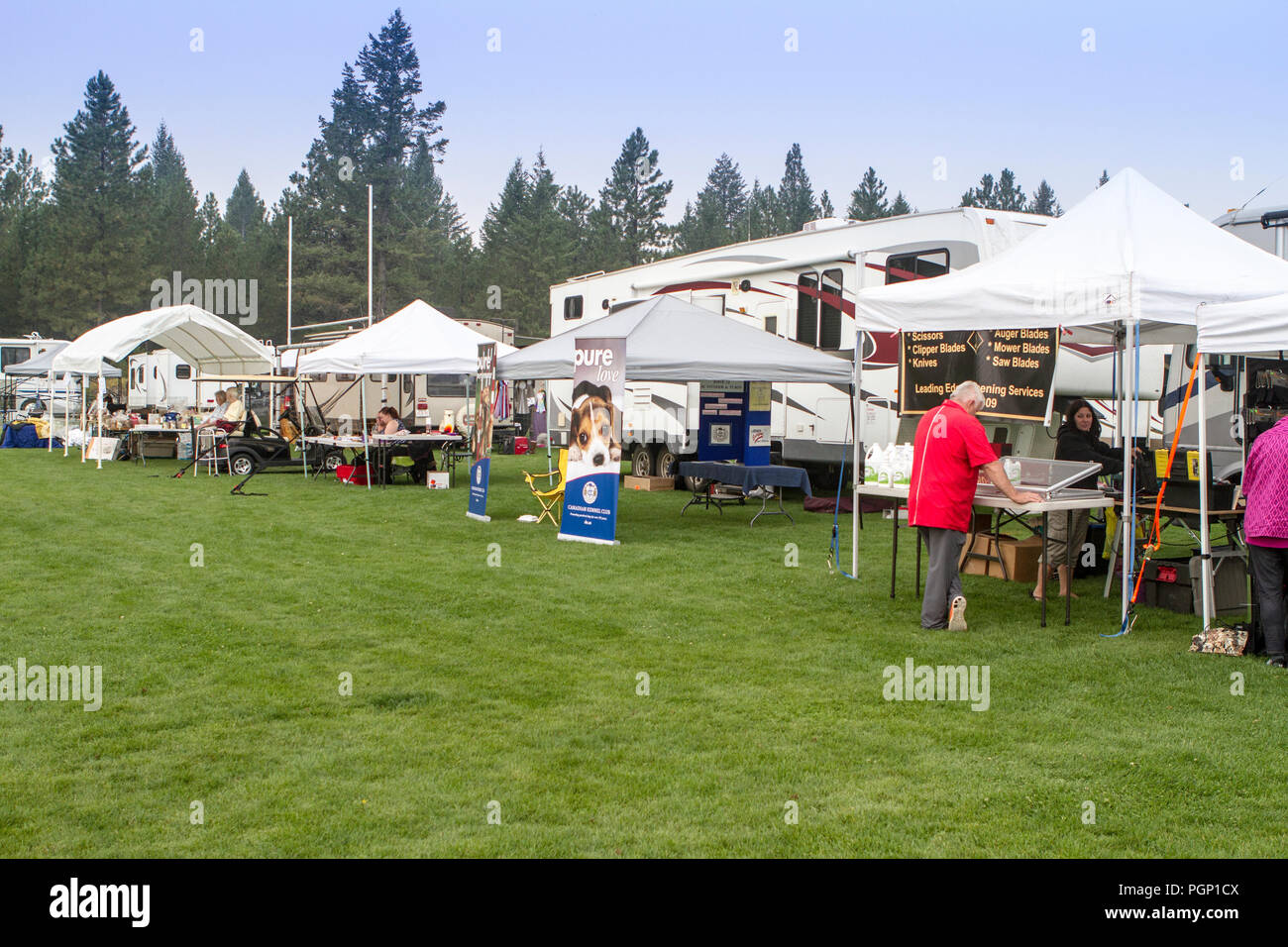 Cranbrook Annual Dog Show, showing ring, vendor tents, veiw of the entire set up Stock Photo