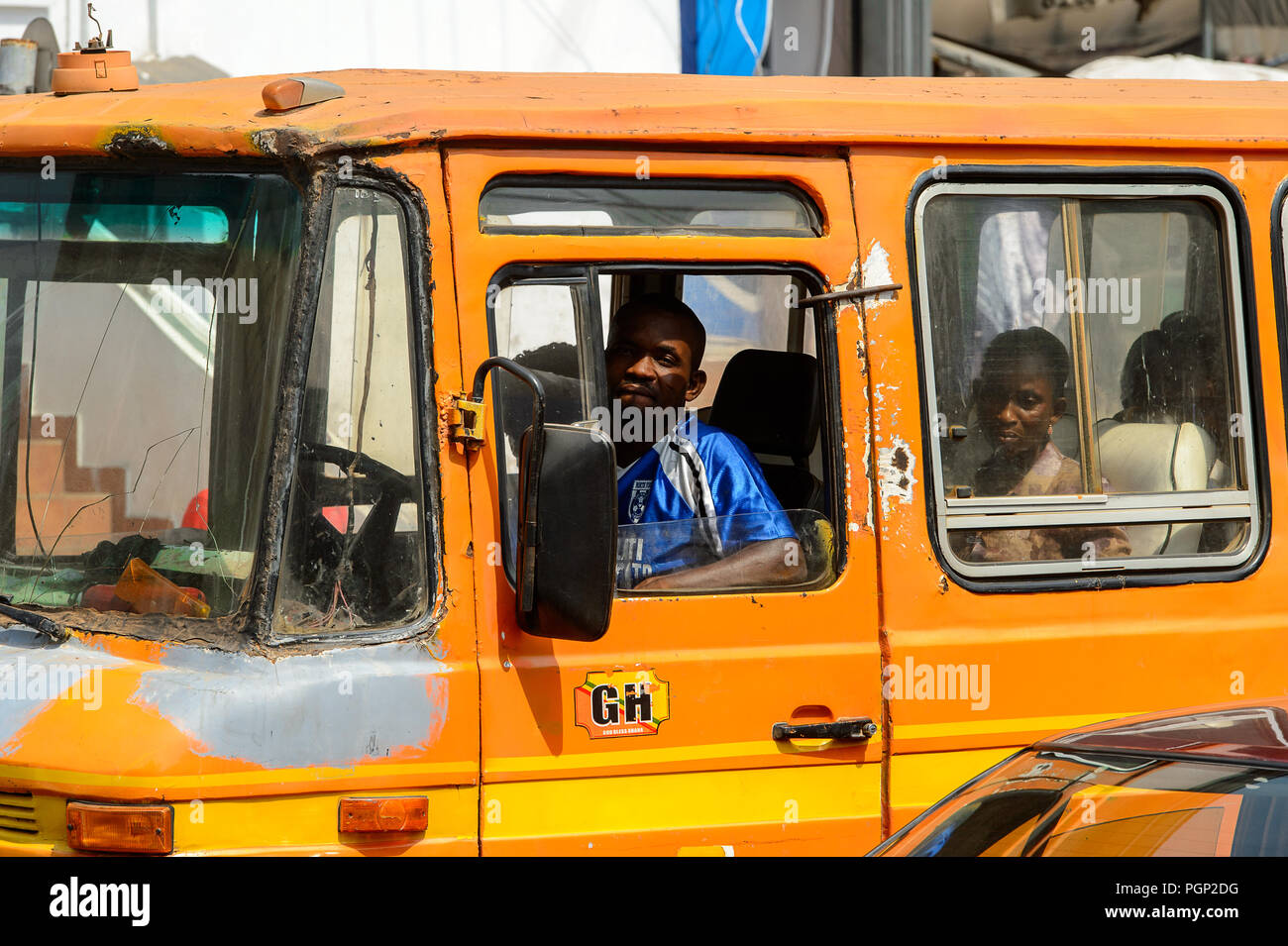 KUMASI, GHANA - JAN 15, 2017: Unidentified Ghanaian man drives a car at ...