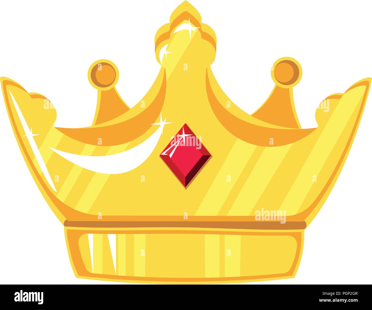 Vector illustration. Gold crown with precious stone on white background ...